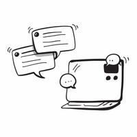 Chat Bubble with Laptop concept as A laptop displaying a chat bubble symbolizing virtual communication in meetings isolated on a white background to emphasize the clean and modern pure vector