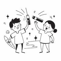 Children enjoying Diwali fireworks with glossy effects concept as Camera movement Pan across the children excited faces and fireworks Scene Glossy night sky background with festiv pure Set 2 vector