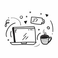 Coffee mug and laptop with Work Life Balance text in a border frame with copy space concept as Camera movement Pan across the coffee mug and laptop focusing on the text Scene Rela pure vector