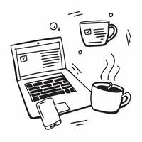 Coffee Mug and Laptop with Remote Work Text concept as A coffee mug and laptop with Remote Work text on a white background highlighting the blend of comfort and technology in remot pure vector