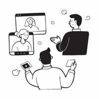 Consultant advising clients in a glossy abstract virtual meeting concept as Camera movement Zoom into the consultant screen showing client interaction with a glossy abstract backgr pure Set 2 vector