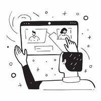 Consultant advising clients in a glossy abstract virtual meeting concept as Camera movement Zoom into the consultant screen showing client interaction with a glossy abstract backgr pure vector