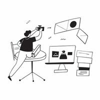 Content creator filming in a glossy flexible workspace concept as Camera movement Pan across the workspace as the content creator sets up their equipment Scene A creative and orga pure vector