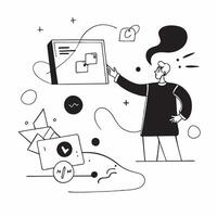 Creative director presenting in a glossy abstract digital meeting concept as Camera movement Zoom into the director screen showing vibrant design concepts Scene A creative workspa pure vector