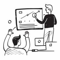 Consultant presenting a strategy in a glossy flexible workspace concept as Camera movement Pan across the consultant screen during the presentation Scene A polished and profession pure Set 2 vector