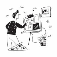 Content creator editing a glossy project in a flexible workspace concept as Camera movement Pan across the screen displaying editing software with vibrant footage Scen pure Set 2 vector