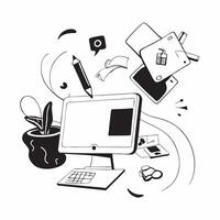 Creative designer working on a project in a glossy flexible workspace concept as Camera movement Zoom into the designer digital workspace Scene A vibrant and inspiring workspace w pure Set 2 vector