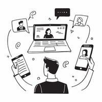 Customer service representative assisting clients in a glossy virtual workspace concept as Camera movement Pan across the screen showing customer inquiries and responses Scene A p pure Set 3 vector