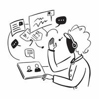 Customer support representative in a glossy flexible workspace concept as Camera movement Pan across the representative workspace during a customer call Scene A professional and o pure Set 2 vector