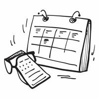 Desk Calendar and Glasses Isolated concept as A image of a desk calendar and a pair of glasses isolated on a white background Perfect for depicting planning and focus in a pure Set 3 vector