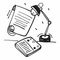 Desk Lamp and Journal with Remote Work Text concept as A desk lamp and journal with Remote Work text on a white background representing the blend of lighting and note taking in rem pure Set 4 vector