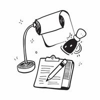 Desk Lamp and Journal with Remote Work Text concept as A desk lamp and journal with Remote Work text on a white background representing the blend of lighting and note taking in rem pure vector