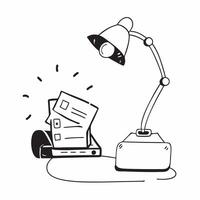 Desk Lamp and Planner with Productivity Boost text isolated on white background concept as Camera movement Zoom into the desk lamp and planner focusing on the importance of plannin pure vector