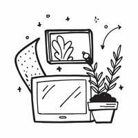 Desk Plant and Picture Frame Isolated concept as A image featuring a desk plant and a picture frame isolated on a white background Ideal for adding a personal and natural t pure Set 2 vector