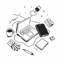Desk Setup with Abstract Glossy Accessories concept as A desk setup with a glossy abstract laptop and accessories highlighting a clean and organized remote work environment Camera pure Set 4 vector