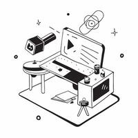 Desk Setup with Glossy Holographic Elements concept as A modern desk setup with glossy holographic elements capturing a high tech and organized remote work environment Camera angl pure Set 4 vector