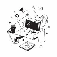 Desk Setup with Abstract Holographic Elements concept as A modern desk setup with glossy abstract holographic elements capturing a high tech and organized remote work environment pure vector