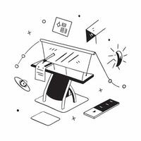 Desk Setup with Abstract Holographic Elements concept as A modern desk setup with glossy abstract holographic elements capturing a high tech and organized remote work environment pure Set 3 vector