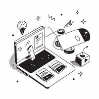 Desk Setup with Abstract Holographic Elements concept as A modern desk setup with glossy abstract holographic elements capturing a high tech and organized remote work environment pure Set 4 vector