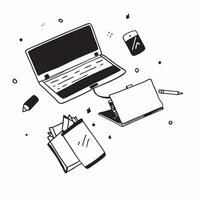 Desk Setup with Glossy Laptop and Accessories concept as A desk setup with a glossy laptop and accessories highlighting a clean and organized remote work environment Camera angle pure Set 2 vector