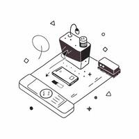 Desk Setup with Glossy Holographic Elements concept as A modern desk setup with glossy holographic elements capturing a high tech and organized remote work environment Camera angl pure Set 2 vector