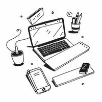 Desk Setup with Glossy Laptop and Accessories concept as A desk setup with a glossy laptop and accessories highlighting a clean and organized remote work environment Camera angle pure Set 4 vector