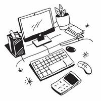 Desk Setup with Mouse and Keyboard concept as A desk setup featuring a mouse and keyboard with Remote Work text on a white background showcasing the essentials for remote work Cam pure Set 4 vector