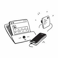 Desktop and Phone with Remote Work Text concept as A desktop and phone with Remote Work text on a white background highlighting the essentials for remote work Camera angle capture pure Set 2 vector