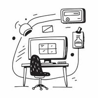 Desktop and chair with Remote Work Setup text in a border frame with copy space concept as Camera movement Pan across the desktop and chair focusing on the text Scene Organized an pure Set 2 vector