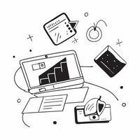Desktop and tablet with holographic analytics software and flexible workspace text concept as Camera movement Pan across the desktop and tablet screens displaying holographic analy pure Set 2 vector