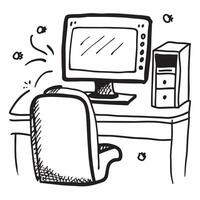 Desktop Computer and Chair Isolated concept as A image of a desktop computer and an ergonomic chair isolated on a white background Great for depicting a tech savvy and comf pure vector