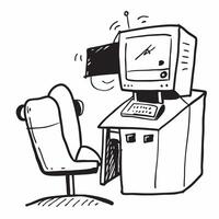 Desktop Computer and Chair Isolated concept as A image of a desktop computer and an ergonomic chair isolated on a white background Great for depicting a tech savvy and comf pure Set 3 vector