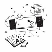 Desktop and tablet with holographic CRM software and flexible workspace text concept as Camera movement Pan across the desktop and tablet screens with holographic CRM software Sce pure Set 2 vector