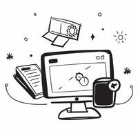 Desktop computer with holographic dashboard and Productivity text with copy space concept as Camera movement Pan across the desktop screen displaying a holographic dashboard Scene pure vector