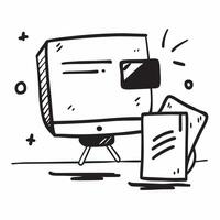 Desktop Computer and Whiteboard Isolated concept as A minimalist isolated featuring a desktop computer and whiteboard on a white background symbolizing online teachin pure vector