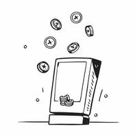 Desktop Monitor with Holographic Coins concept as Vertical shot of a desktop monitor with glowing holographic coins floating around it creating an eye catching Black Friday themed pure vector