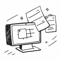 Desktop computer with holographic project management tool and Stay Organized text with copy space concept as Camera movement Pan across the desktop screen displaying a holographic pure vector