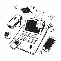 Desk with Glossy Monitor and Accessories concept as A desk with a glossy monitor and accessories highlighting a clean and organized remote work environment Camera angle captures t pure vector
