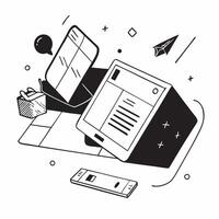 Desk with Abstract Glossy Monitor and Accessories concept as A desk with an abstract glossy monitor and accessories highlighting a clean and organized remote work environment Came pure Set 2 vector