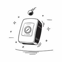 Digital alarm clock with holographic time hovering above concept as A digital alarm clock sits on a white surface with the time displayed as a holographic projection hovering above pure vector