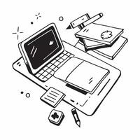 Desk with Glossy Monitor and Accessories concept as A desk with a glossy monitor and accessories highlighting a clean and organized remote work environment Camera angle captures t pure Set 4 vector
