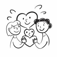 Diverse Family Hearts with Love Text concept as An isolated of diverse family members holding heart symbols with the word Love in a warm inviting font This image represents pure vector