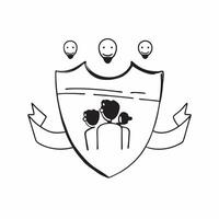 Diverse Family Shield with Protection Text concept as An isolated of a shield with diverse family members accompanied by the word Protection in a strong secure font This im pure vector
