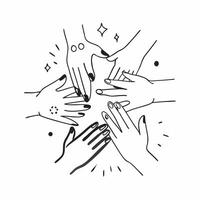 Diverse Family Hands with Unity Text concept as An isolated of diverse family hands reaching towards each other with the word Unity in a modern bold font beneath them This pure vector