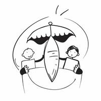 Diverse Family Umbrella with Safety Text concept as An isolated of an umbrella with diverse family members accompanied by the word Safety in a strong reliable font This ima pure vector