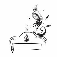 Diya and Peacock Feather Border concept as Horizontal frame with a lit diya on one side and a peacock feather on the other creating an elegant and symbolic Dussehra themed copy spa pure vector
