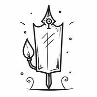 Diya and Trident Border Frame concept as Vertical frame with a lit diya on the top and a trident on the bottom creating a sacred and powerful Dussehra themed copy space with a focu pure vector