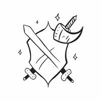Dussehra Shield and Sword concept as illustration of a shield and sword crossed isolated on a white background symbolizing protection and strength during the Dussehra festiv pure vector