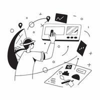 Dynamic abstract digital art of a person working on a laptop in a flexible workspace concept as Camera movement Zoom into the abstract elements that represent the digital environme pure Set 2 vector