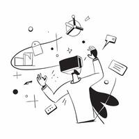 Dynamic abstract digital art of a person working on a laptop in a flexible workspace concept as Camera movement Zoom into the abstract elements that represent the digital environme pure vector